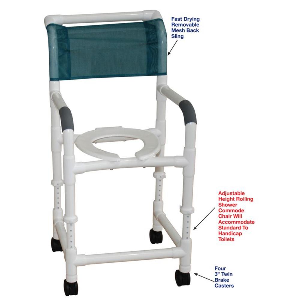 MJM International 118-3TW-ADJ Shower Chair PVC Frame 18 Inch Seat Width 300 lbs. Weight Capacity