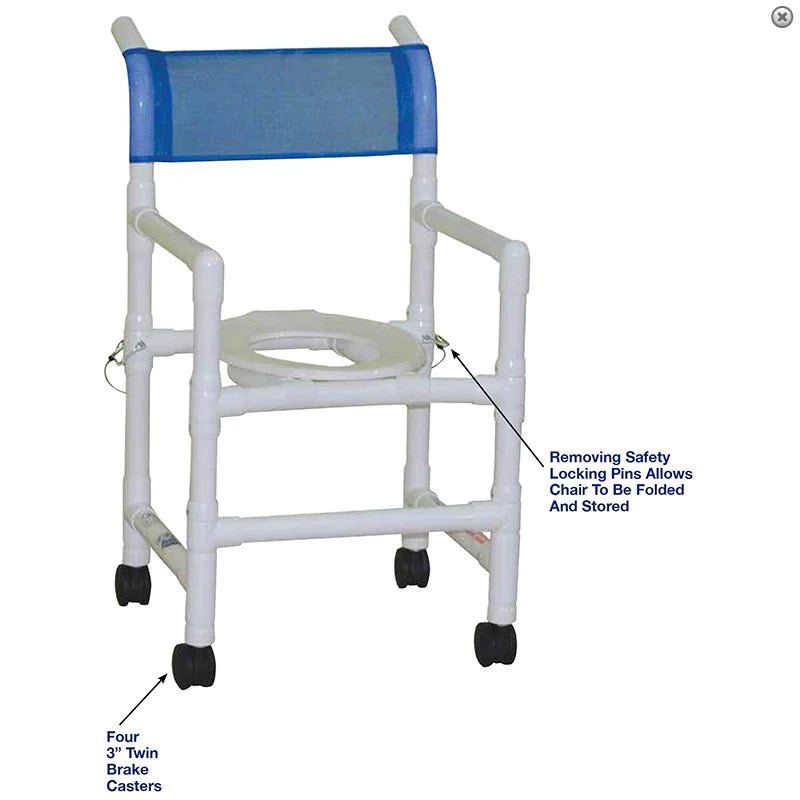 MJM International 118-3TW-FD Folding Shower Chair with Slide Out Commode Pail 200 lbs Weight Capacity