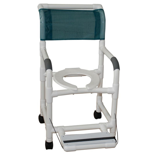 MJM International 118-3TW-FF Shower Chair 18" Internal Width, 3" Twin Casters, Folding Footrest 300 lbs Weight Capacity