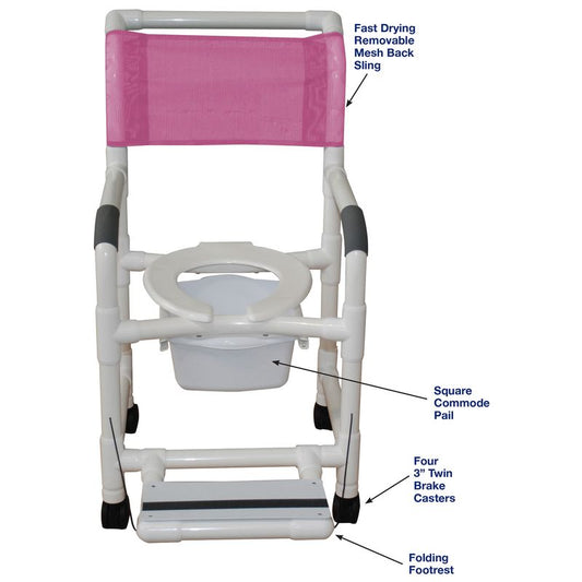MJM International 118-3TW-FF-SQ-PAIL Shower Chair Folding Footrest And 10 qt Slide Out Commode Pail 300 lbs Weight Capacity