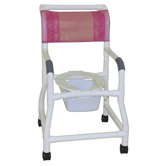 MJM International 118-3TW-FS-SQ-PAIL Shower Chair 3" Twin Casters Flared Stability, 4" Wider Bottom Base And 10 Qt Slide-out Commode Pail, 300 lbs Weight Capacity
