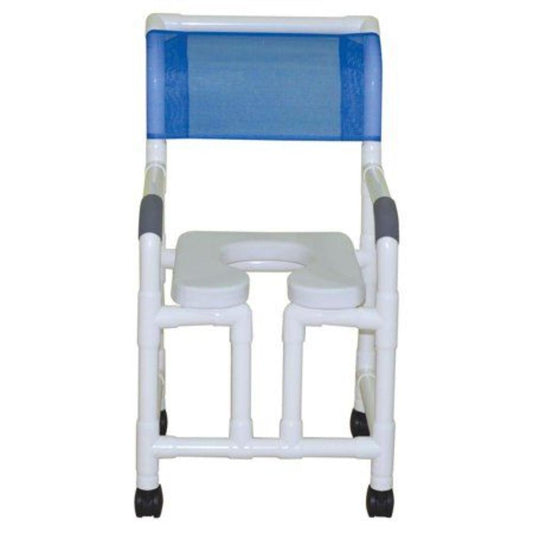 MJM International 118-3TW-OF-SSDE Shower Chair 18" Internal Width, 3" Twin Casters with Open Front and Soft Seat, 300 lbs Weight Capacity