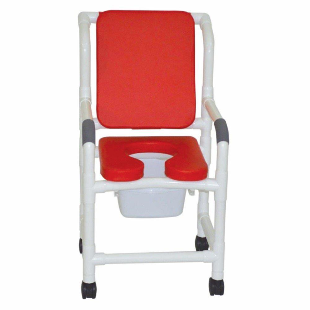 MJM International 118-3TW-SSDE-CBP-SQ-PAIL-BLK Shower Chair Deluxe Elongated Open Front Soft Seat, Cushioned Padded Back, 10 Qt Slide Out Commode Pail, 300 lbs Capacity