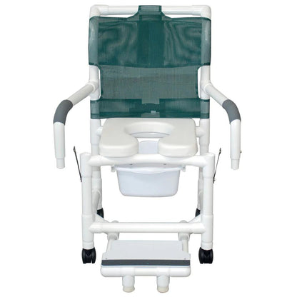 MJM International 118-3TW-SSDE-DDA-SFS-SQ-PAIL Shower Chair Double Drop Arms, Slide Out Footrest w/ Supports, 10 Qt Slide Out Square Commode Pail, 300 Lbs Weight Capacity