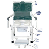 MJM International 118-3TW-SSDE-DDA-SFS-SQ-PAIL Shower Chair Double Drop Arms, Slide Out Footrest w/ Supports, 10 Qt Slide Out Square Commode Pail, 300 Lbs Weight Capacity