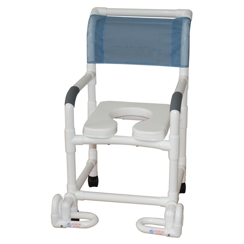 MJM International 118-3TW-SSDE-IF Shower Chair 18" Internal Width, 3" Twin Casters, Open Front Soft Seat Individual Footrest, 300 Lbs Weight Capacity