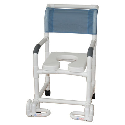 MJM International 118-3TW-SSDE-IF Shower Chair 18" Internal Width, 3" Twin Casters, Open Front Soft Seat Individual Footrest, 300 Lbs Weight Capacity