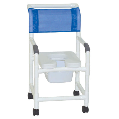 MJM International 118-3TW-SSDE-SQ-PAIL Shower Chair Deluxe Elongated Open Front Soft Seat, 10 Qt Slide Out Commode Pail, 300 lbs Weight Capacity