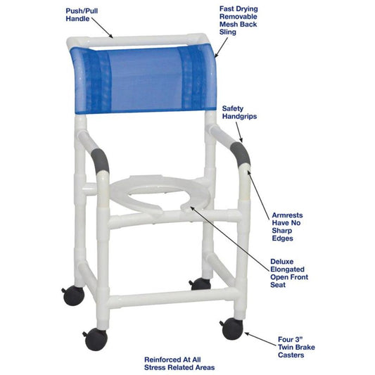 MJM International 118-3TW PVC Shower Chair with Fixed Arms – 18" Internal Seat 300 lbs. Capacity