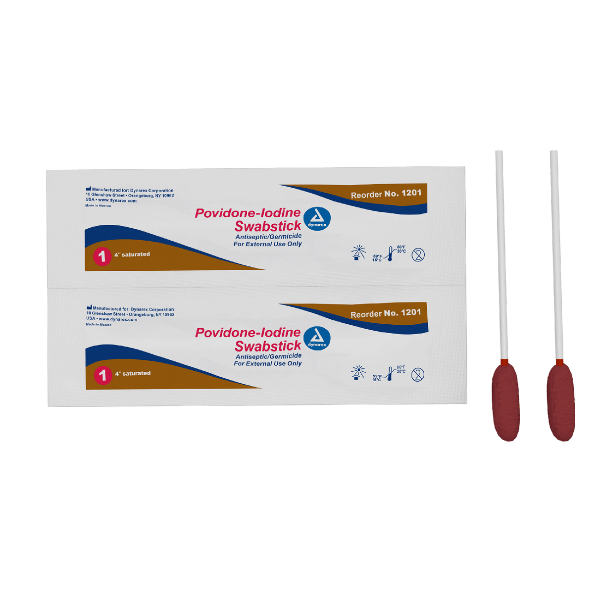 Dynarex Povidone Iodine Swabsticks, 1 Swabstick per Packet, 10 bxs/case (500 Count)