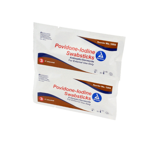 Dynarex Povidone Iodine Swabsticks, 3 Swabsticks per Packet, 10bxs/case (250 Count)