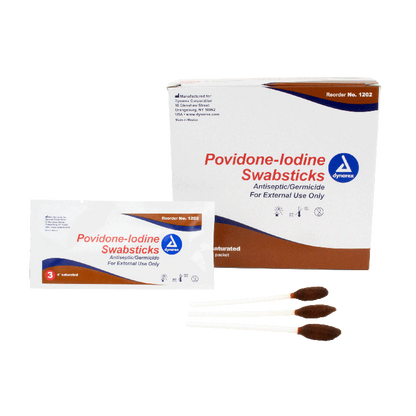 Dynarex Povidone Iodine Swabsticks, 3 Swabsticks per Packet, 10bxs/case (250 Count)