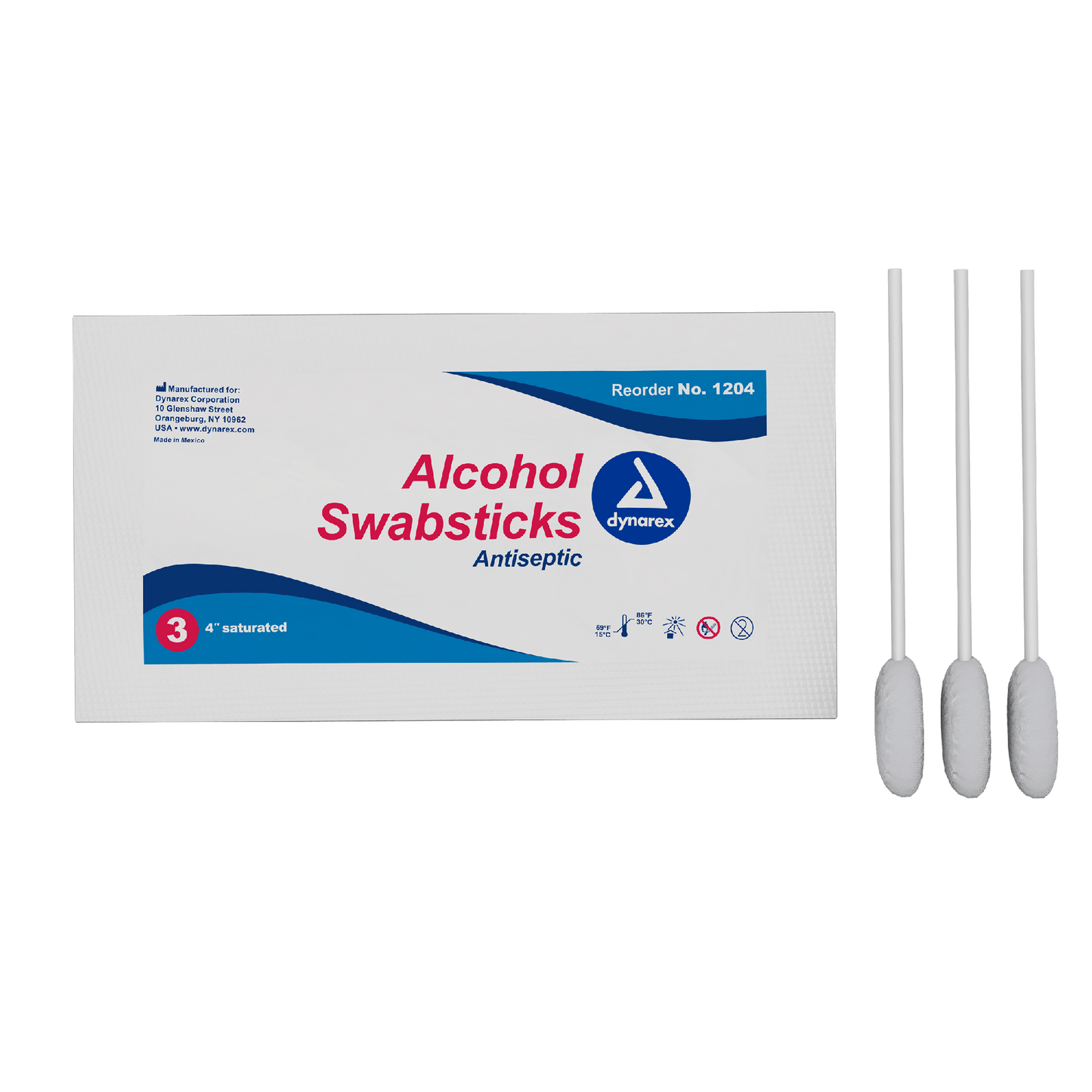 Dynarex Alcohol Swabsticks, 4", 3 Swabsticks per Packet, 10bxs/case (250 Count)