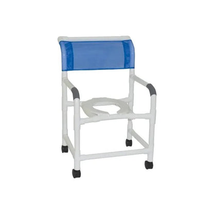 MJM International 122-3TW-KDE Knocked Down Mid-size Shower Chair, 22" Internal Width, 3" Twin Brake Casters, Open Front Seat, 375 Lbs Weight Capacity