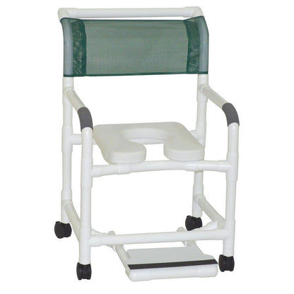 MJM International 122-3TW-SSDE-SF Wide Shower Chair 22" Deluxe Elongated Open Front Soft Seat And Slide Out Footrest, 375 Lbs Weight Capacity