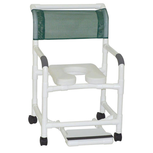 MJM International 122-3TW-SSDE-SF Wide Shower Chair 22" Deluxe Elongated Open Front Soft Seat And Slide Out Footrest, 375 Lbs Weight Capacity