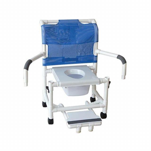 MJM International 122-3TW-VS-SFS-DDA-10-QT-C Wide Shower Chair 22" Full Support Snap On Seat, Sliding Footrest W/ Front Supports, 10 Qt Commode Pail, 375 Lbs Weight Capacity