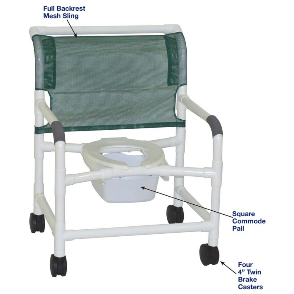 MJM International 126-4-NB Extra-wide Shower Chair 26" Internal Width, Open Front Seat0 Qt. Slide Out Commode Pail, 425 Lbs Weight Capacity