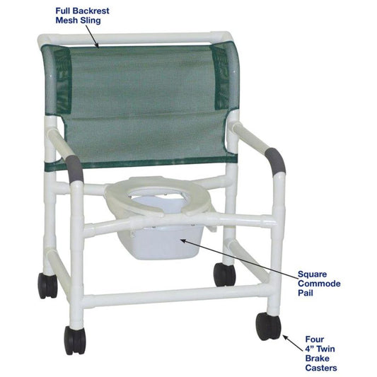 MJM International 126-4-NB Extra-wide Shower Chair 26" Internal Width, Open Front Seat0 Qt. Slide Out Commode Pail, 425 Lbs Weight Capacity