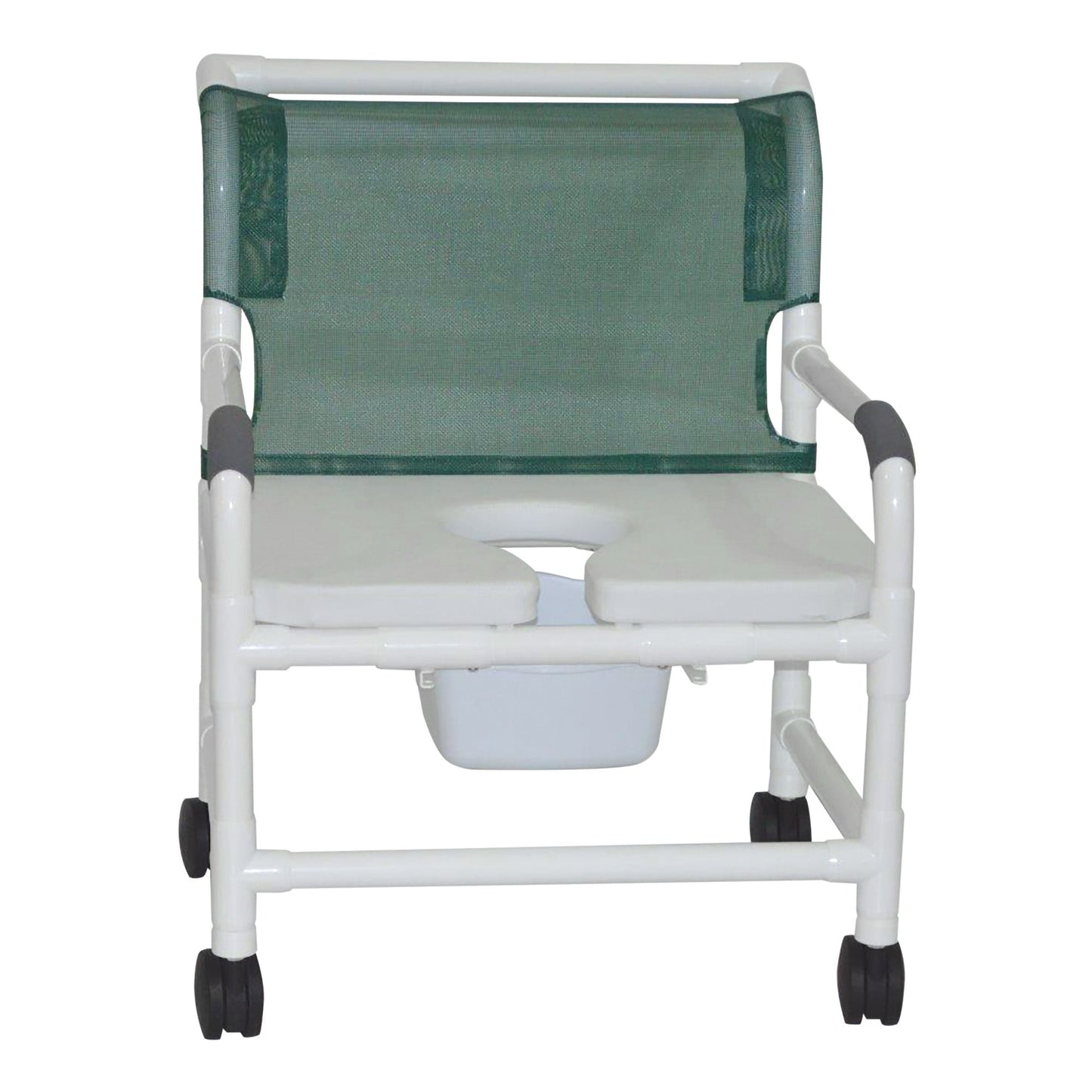 MJM International 126-4-NB-FSSS Extra-wide Shower Chair Fixed Arms PVC Frame Mesh Backrest with Pushbar 26 Inch Seat Width 425 lbs. Weight Capacity