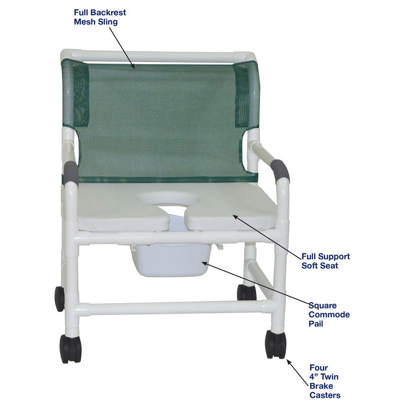 MJM International 126-4-NB-FSSS Extra-wide Shower Chair Fixed Arms PVC Frame Mesh Backrest with Pushbar 26 Inch Seat Width 425 lbs. Weight Capacity