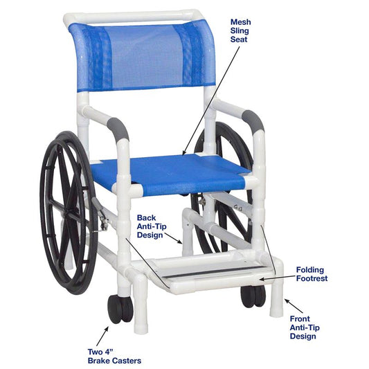 MJM International 130-18-24W-SL Self-Propelled Aquatic / Rehab Shower Transport Chair 18" Internal Width 250 Lbs Weight Capacity