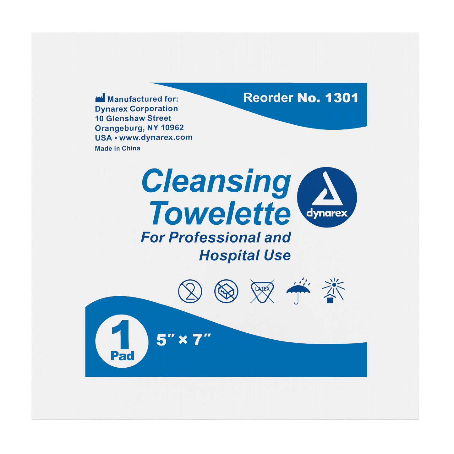 Dynarex Cleansing Towelettes, 5" x 7", 100ea/bx, 10bxs/case (1000 Count)