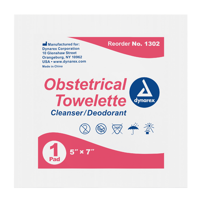 Dynarex Obstetrical Towelettes, 5" x 7", 100ea/bx, 10bxs/case (1000 Count)