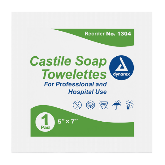 Dynarex Castile Soap Towelettes, 5" x 7", 100ea/bx, 10bxs/case (1000 Count)
