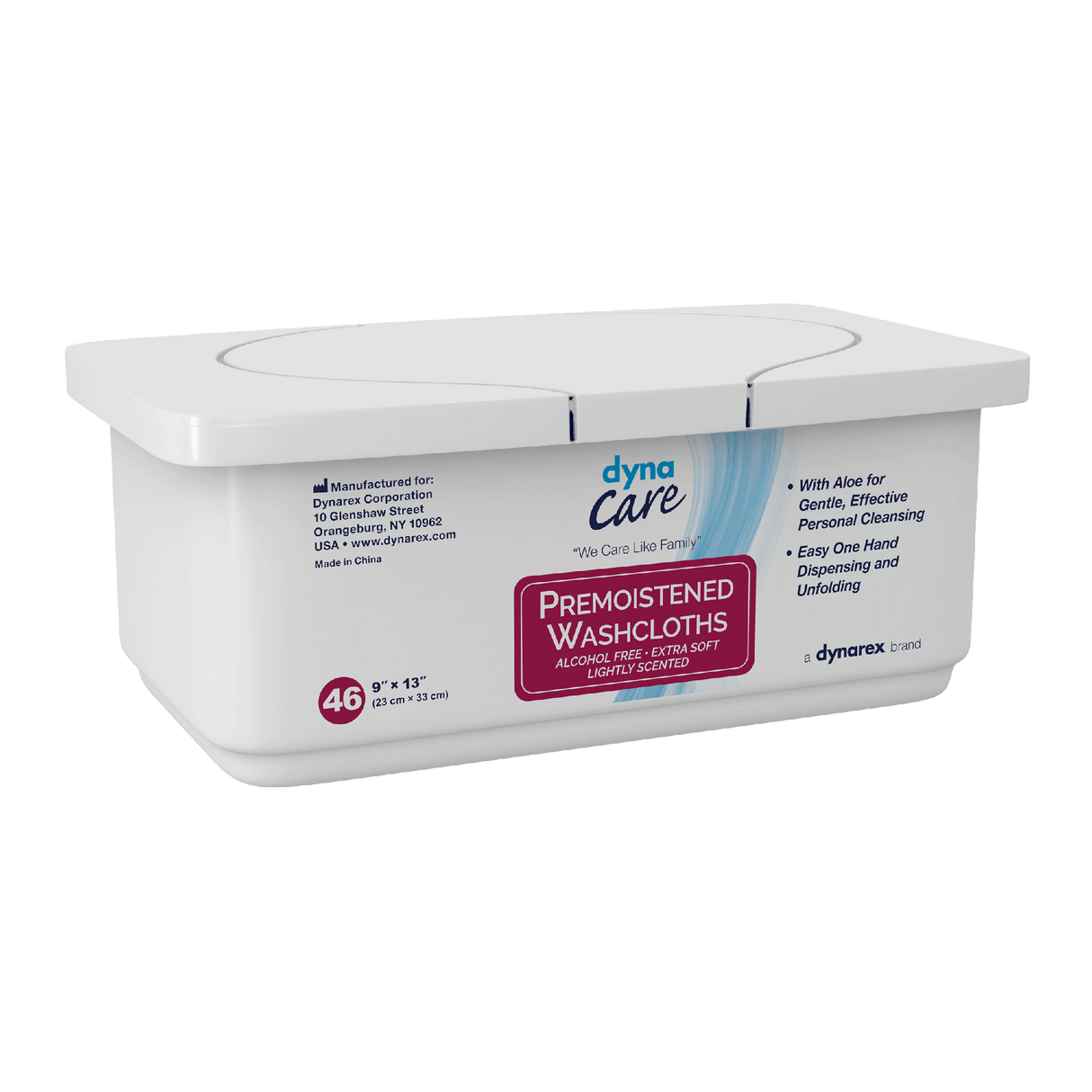 Dynarex Premoistened Adult Washcloths, 9" x 13" Tub, 12tub/case (552 Count)