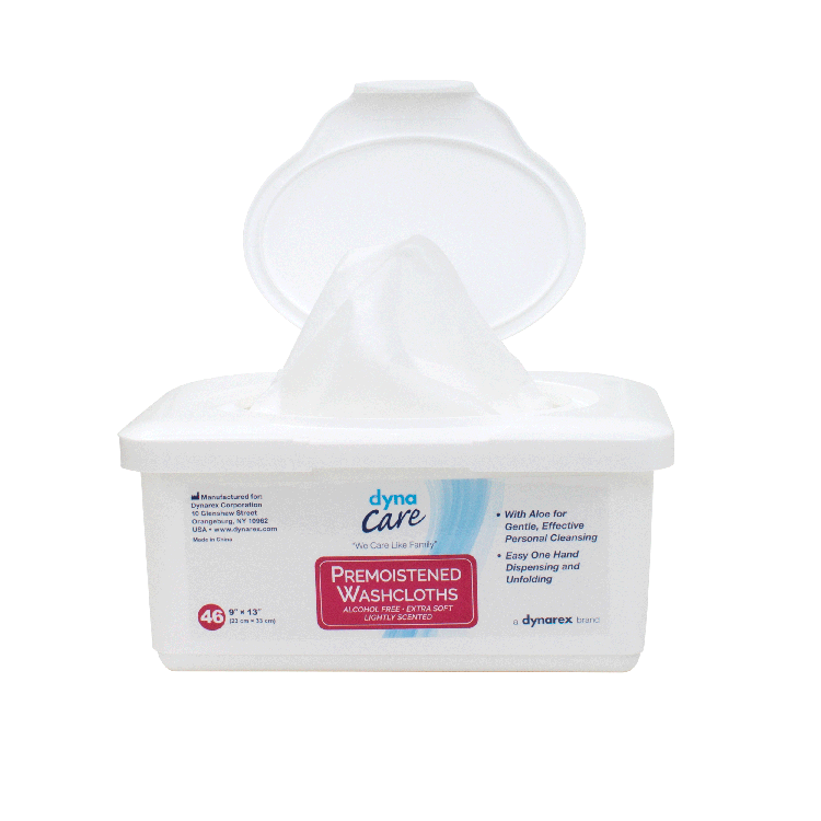 Dynarex Premoistened Adult Washcloths, 9" x 13" Tub, 12tub/case (552 Count)