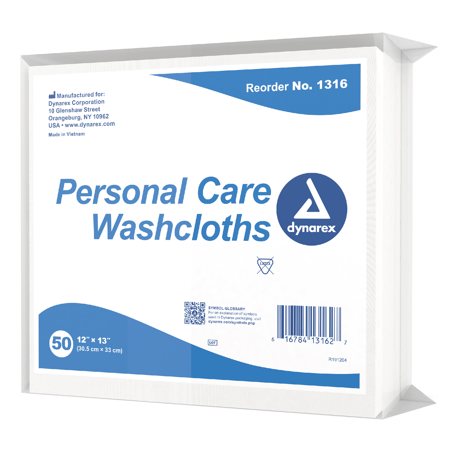 Dynarex Personal Care Washcloth, 12" x 13", 50ea/bx, 16bxs/case (800 Count)