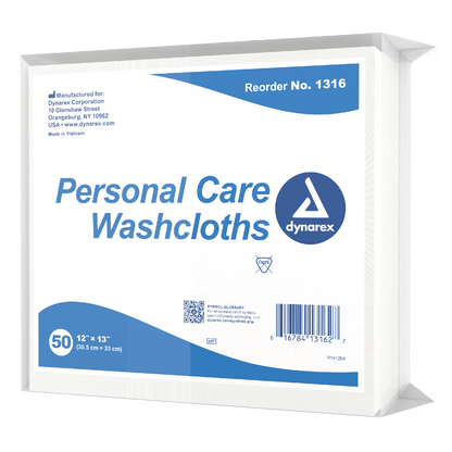 Dynarex Personal Care Washcloth, 12" x 13", 50ea/bx, 16bxs/case (800 Count)