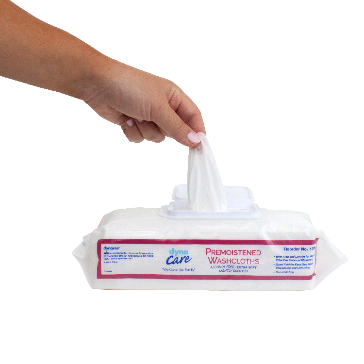 Dynarex Premoistened Adult Washcloths, 9" x 13" Soft Pack ReFill, 8pks/case (512 Count)