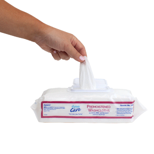 Dynarex Premoistened Adult Washcloths, 9" x 13" Soft Pack ReFill, 8pks/case (512 Count)