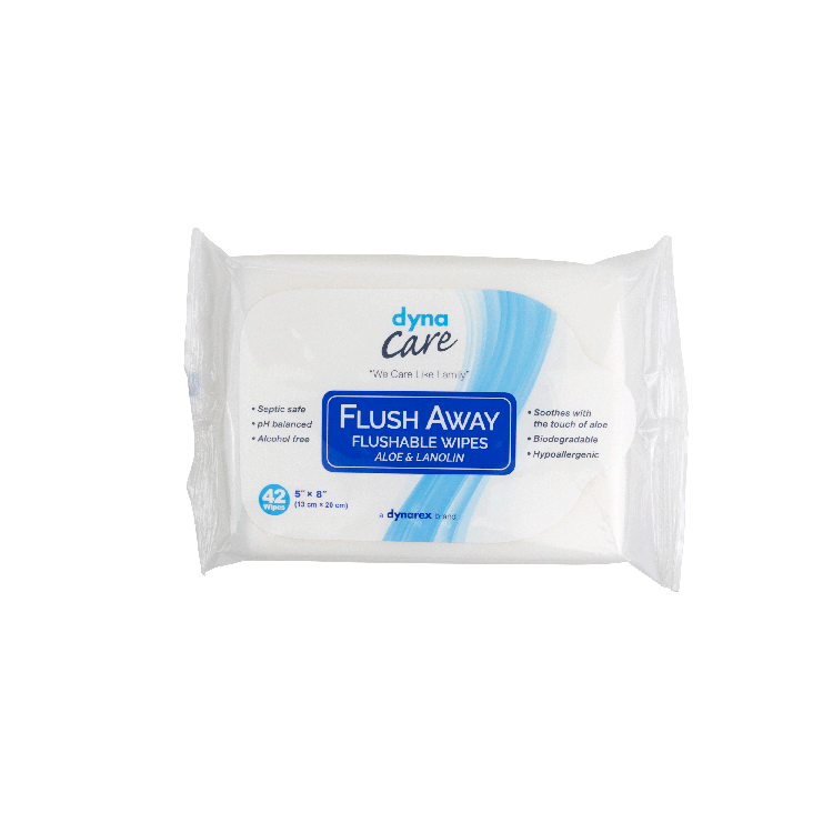 DynaCare Flushable Wipes - Junior, 5" x 8" Soft Pack, 12pks/case (504 Count)