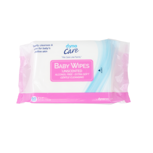 DynaCare Baby Wipes unscented w/ Resealable Label, 5" x 7", 24pks/case (1920 Count)