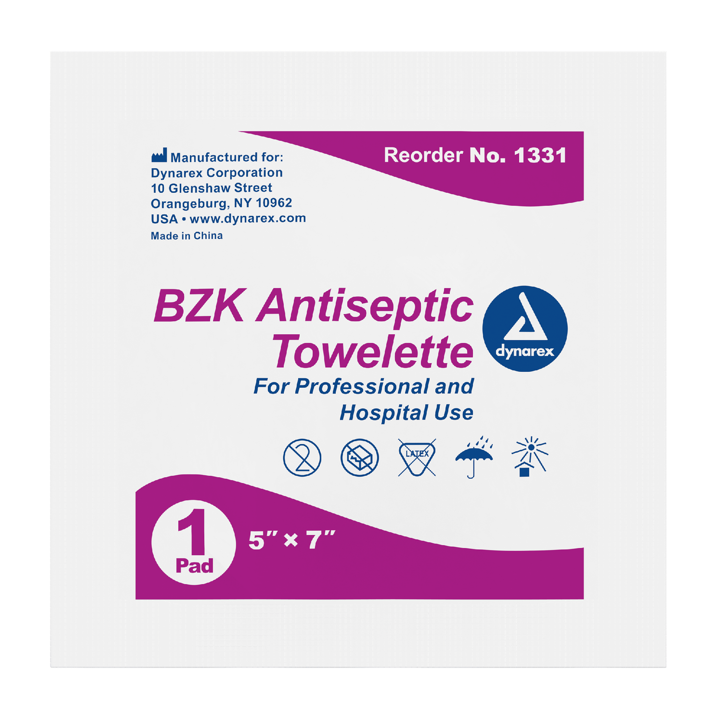 Dynarex BZK Antiseptic Towelettes, 5" x 7" (1000 Count)