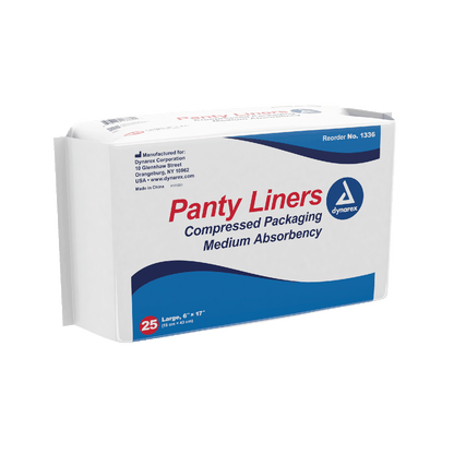 Dynarex Panty Liners, Sq End w/ Adhesive Tab - 25ea/bx, 10bxs/case (250 Count)