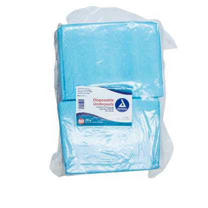 Dynarex Disposable Underpads w/ Polymer, 30" x 30" (105 g), 50ea/bag, 2bags/case (100 Count)