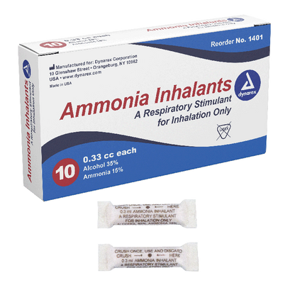Dynarex Ammonia Inhalants (Ampule), 0.33cc, 10ea/bx, 50bxs/case (500 Count)
