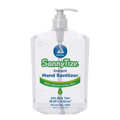 Dynarex SannyTize Instant Hand Sanitizer, 16 oz. Square Pump, 12bot/case (12 Count)
