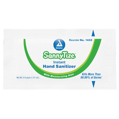 Dynarex SannyTize Instant Hand Sanitizer, 0.9 g Packet, 144ea/bx, 12bxs/case (1728 Count)