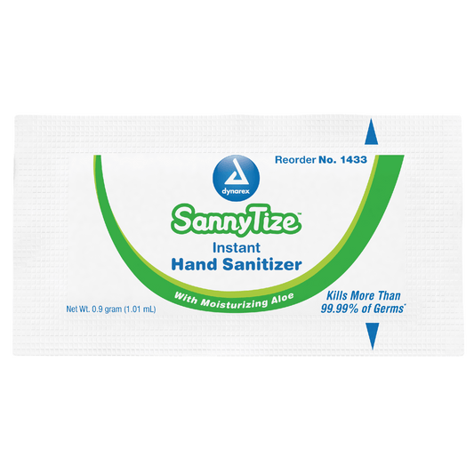 Dynarex SannyTize Instant Hand Sanitizer, 0.9 g Packet, 144ea/bx, 12bxs/case (1728 Count)
