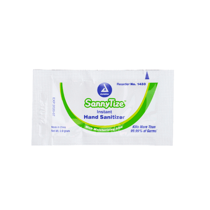 Dynarex SannyTize Instant Hand Sanitizer, 0.9 g Packet, 144ea/bx, 12bxs/case (1728 Count)