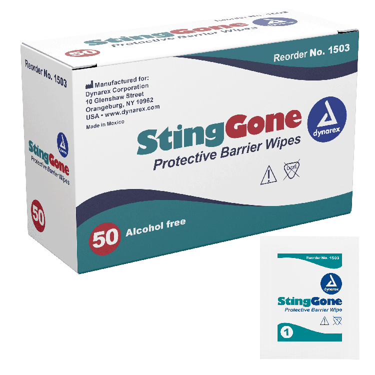 Dynarex StingGone Protective Barrier Wipes, 50ea/bx, 20bxs/case (1000 Count)
