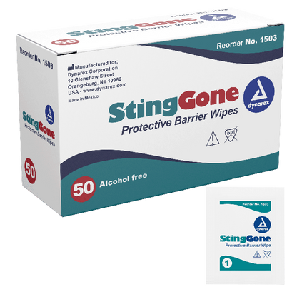 Dynarex StingGone Protective Barrier Wipes, 50ea/bx, 20bxs/case (1000 Count)
