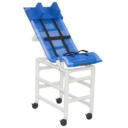 MJM International 191-LC-B-HB Reclining Bath Chair Large with Double Base and Head Bolster, 180 lbs Capacity, 41.5" Seat Height x 45" Length x 19.75" Width, Royal Blue