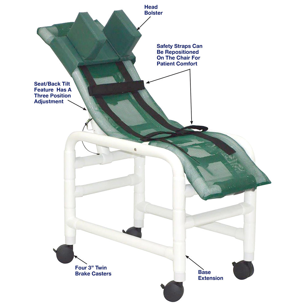 MJM International 191-MC-HB Reclining bath / shower chair (MEDIUM), with base & casters, with head bolster, 130 lbs weight capacity
