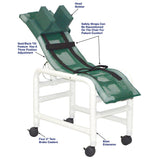 MJM International 191-MC-HB Reclining bath / shower chair (MEDIUM), with base & casters, with head bolster, 130 lbs weight capacity